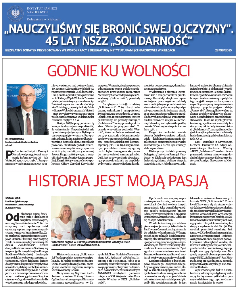 „Nauczyliśmy się bronić swej Ojczyzny”. 45 lat NSZZ „Solidarność” – dodatek prasowy