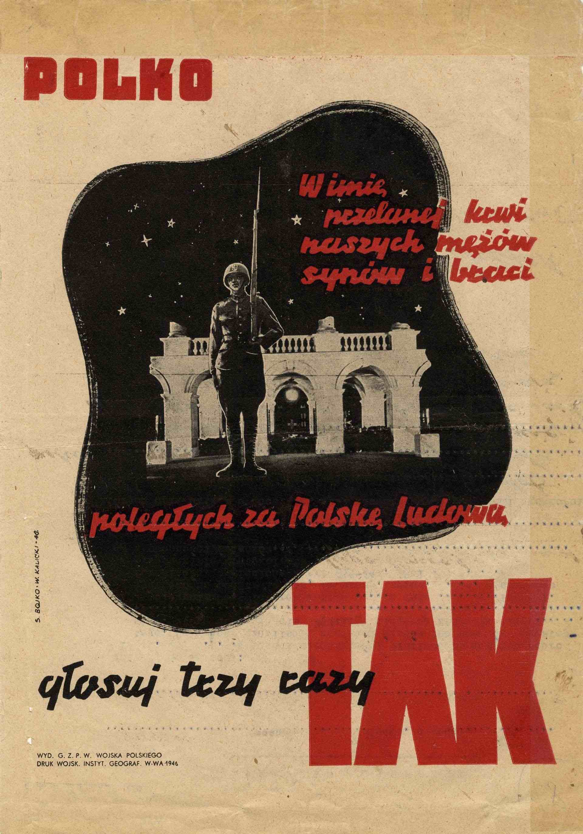 Plakat wzywający do głosowania „3 razy TAK” w referendum 30 czerwca 1946 r. (IPN Gd 0054/4)