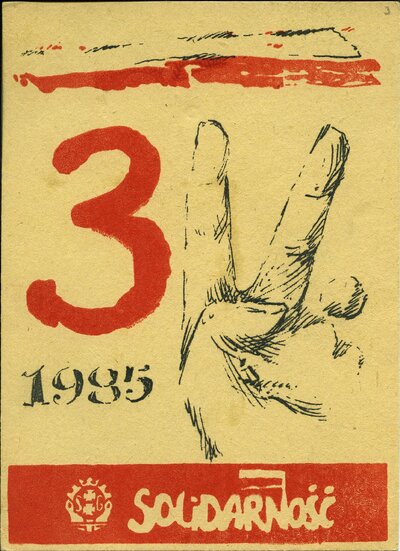 Karta pocztowa wydana przez Wolną Drukarnię Stoczni Gdańskiej z okazji rocznicy uchwalenia Konstytucji 3 Maja z akcentami solidarnościowymi z 1985 r.