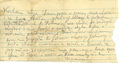 Jeden z grypsów Józefa Salmonowicza napisanych do żony na przełomie 1939 i 1940 r. w więzieniu w Brasławiu. Dar pani Anny Rzyskiej, wnuczki Józefa Salmonowicza (IPN Gd 536/29, s. 12)