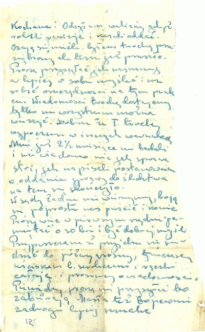 Jeden z grypsów Leona Salmonowicza napisanych do matki na przełomie 1939 i 1940 r. w więzieniu w Brasławiu. Dar pani Anny Rzyskiej, wnuczki Józefa Salmonowicza (IPN Gd 536/29, s. 28)