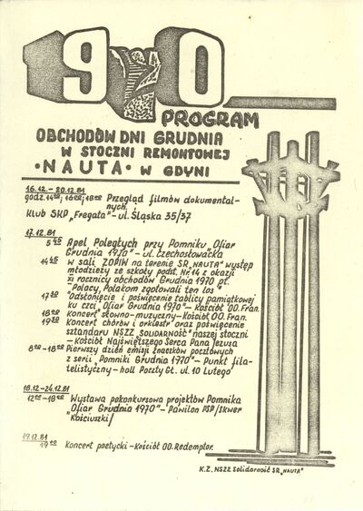 Program obchodów Dni Grudnia w Stoczni Remontowej „Nauta” w Gdyni (grudzień 1981 r.)