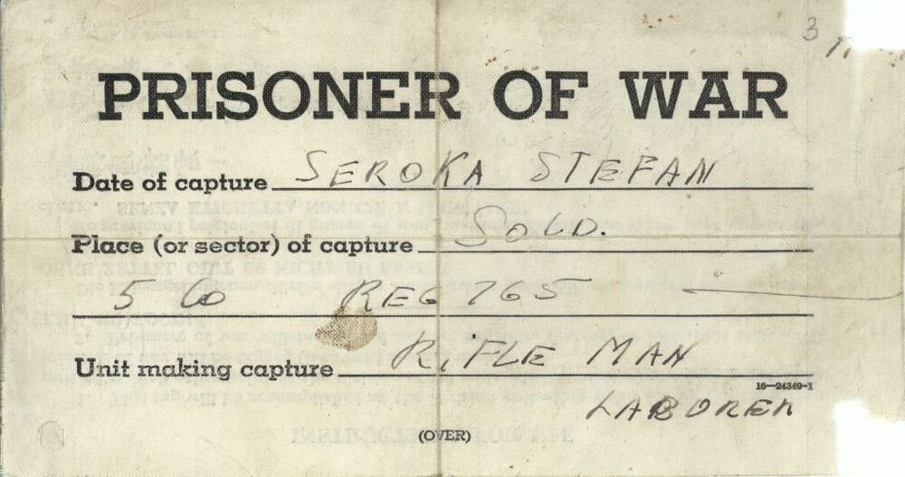 Karta jeńca wojennego upoważniająca do otrzymania posiłku (IPN Gd 892/1)