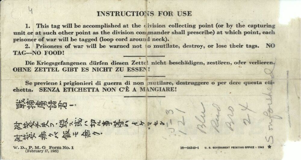 Karta jeńca wojennego upoważniająca do otrzymania posiłku (IPN Gd 892/1)