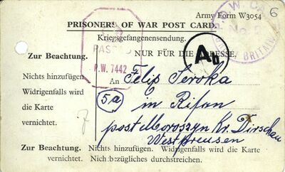 Karta pocztowa informująca o dostaniu się do niewoli brytyjskiej (IPN Gd 892/1)