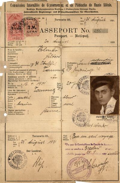 6. Paszport wystawiony przez Międzysojuszniczą Komisję Rządzącą i Plebiscytową na Górnym Śląsku.