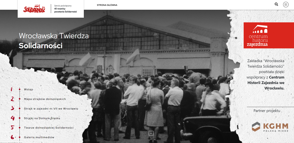 Zakładka „Wrocławska Twierdza Solidarności“ na temat dolnośląskiej „Solidarności”.