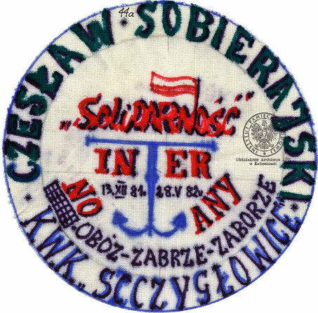 Emblemat Czesława Sobierajskiego, pracownika KWK „Szczygłowice”, internowanego w Zabrzu-Zaborzu (AIPN Ka 043/987, k. 44/1).