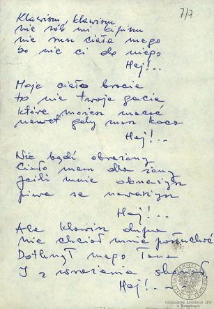 Wiersze i pieśni internowanych odnalezione w aktach Józefa Bujoczka, pracownika KWK „Julian”, internowanego w Zabrzu-Zaborzu i Uhercach (AIPN Ka 043/985, t. 2).