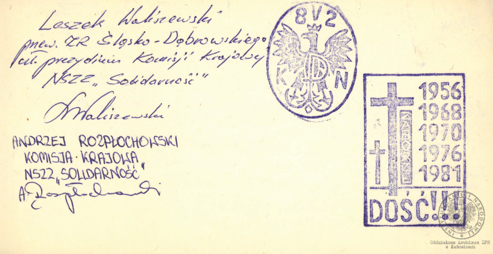 Pamiętnik z wpisami internowanych odnaleziony w aktach Józefa Bujoczka, pracownika KWK „Julian”, internowanego w Zabrzu-Zaborzu i Uhercach (AIPN Ka 043/985, t. 2, k. 7/29).