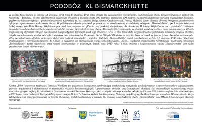 Tablica edukacyjna na temat podobozu Bismarckhütte KL Auschwitz Birkenau w Chorzowie.