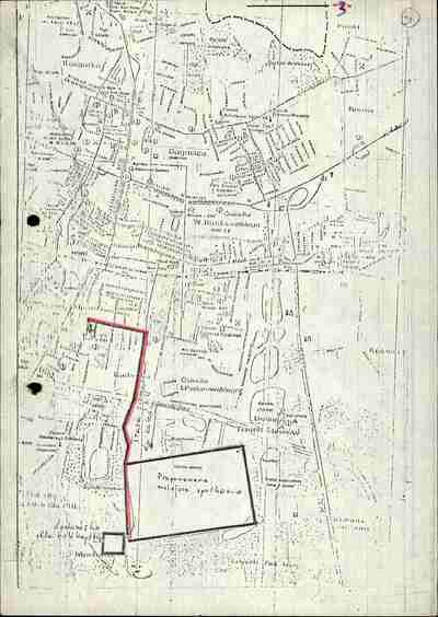 Mapka z planowanym miejscem spotkania i trasą przejazdu kolumny z papieżem z lotniska na Muchowcu do Katedry (AIPN Ka 030/177, t. 1, k. 9)