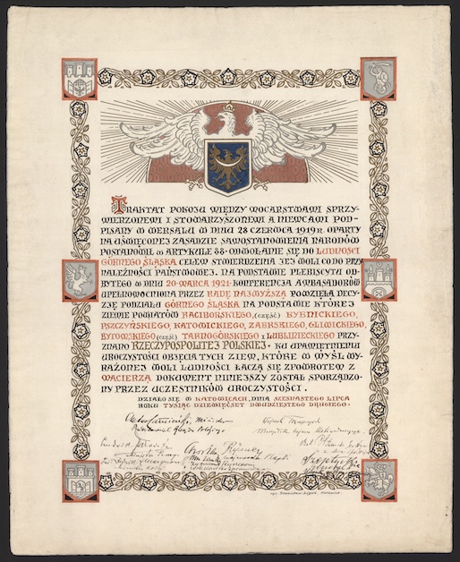 Akt objęcia Górnego Śląska przez Rzeczpospolitą. Zbiory Archiwum Państwowe w Katowicach.