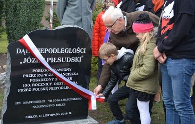 Dąb Niepodległości „Józef Piłsudski” zasadzony przed budynkiem VII LO w Kielcach