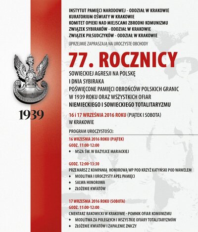 Plakat uroczystych obchodów 77. Rocznicy Sowieckiej Agresji na Polskę i Dnia Sybiraka