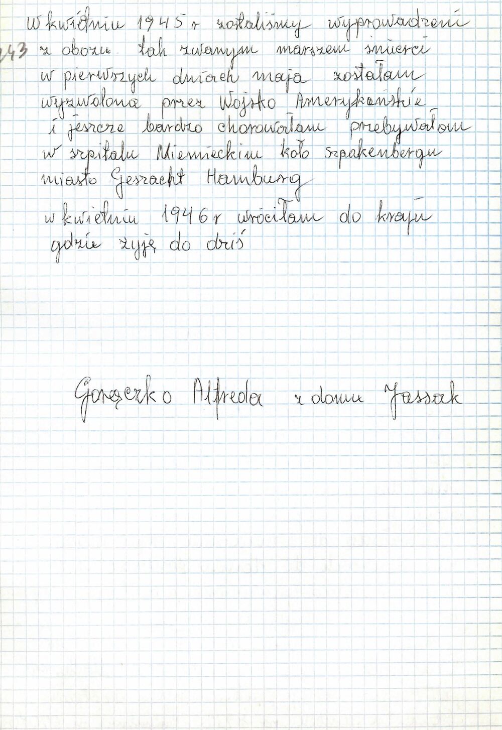 Życiorys spisany przez Alfredę Gorączko. Fot. IPN