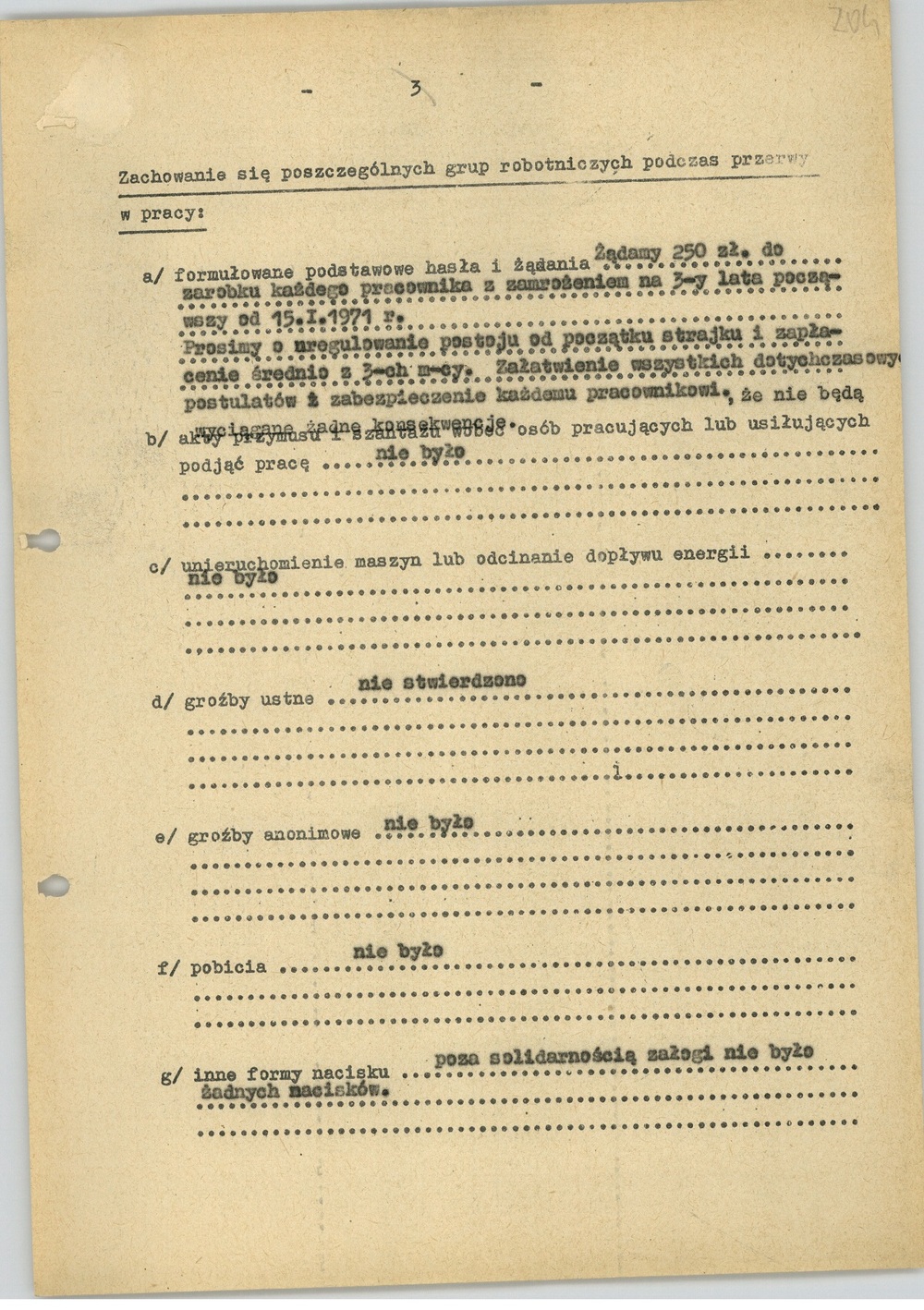 Ankieta dotycząca strajku w Zakładach Przemysłu Bawełnianego im.  „J. Marchlewskiego”, b.d. (sygn. AIPN Ld pf 10/749 t. 2, k. 204)