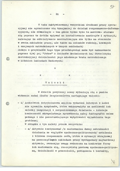 Polityczno-operacyjna ocena wydarzeń w Łodzi z 10 marca 1971 r., k. 21 (sygn. AIPN Ld pf 10/987, k. 37)