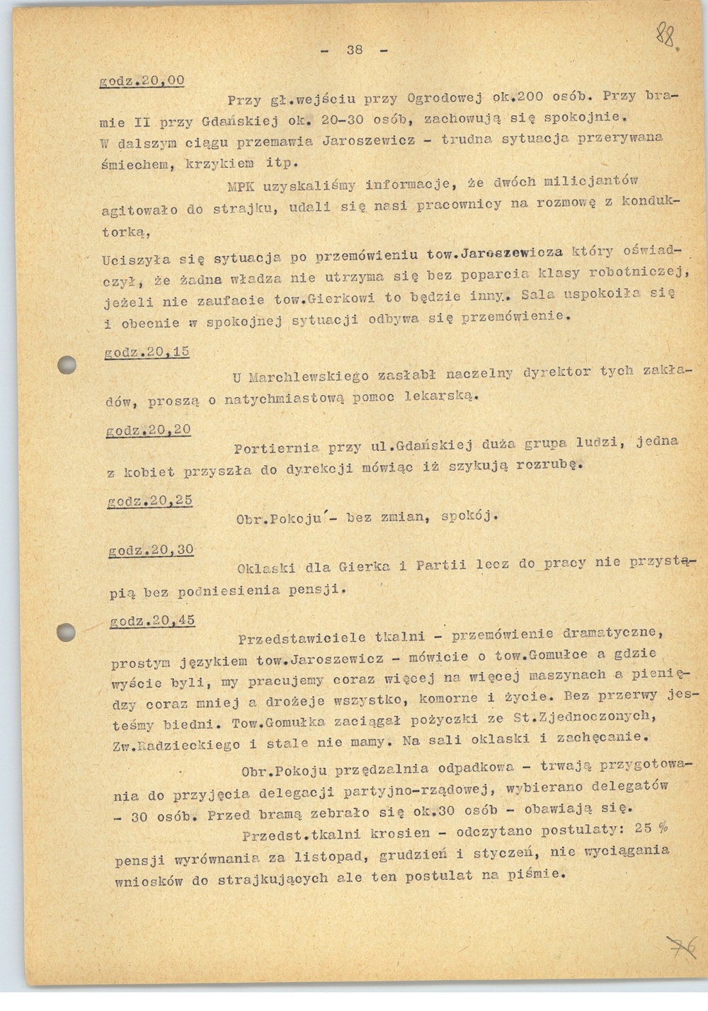 Kronika wydarzeń z terenu Łodzi, luty 1971 r., k. 38 (sygn. AIPN Ld pf 10/987, k. 88)