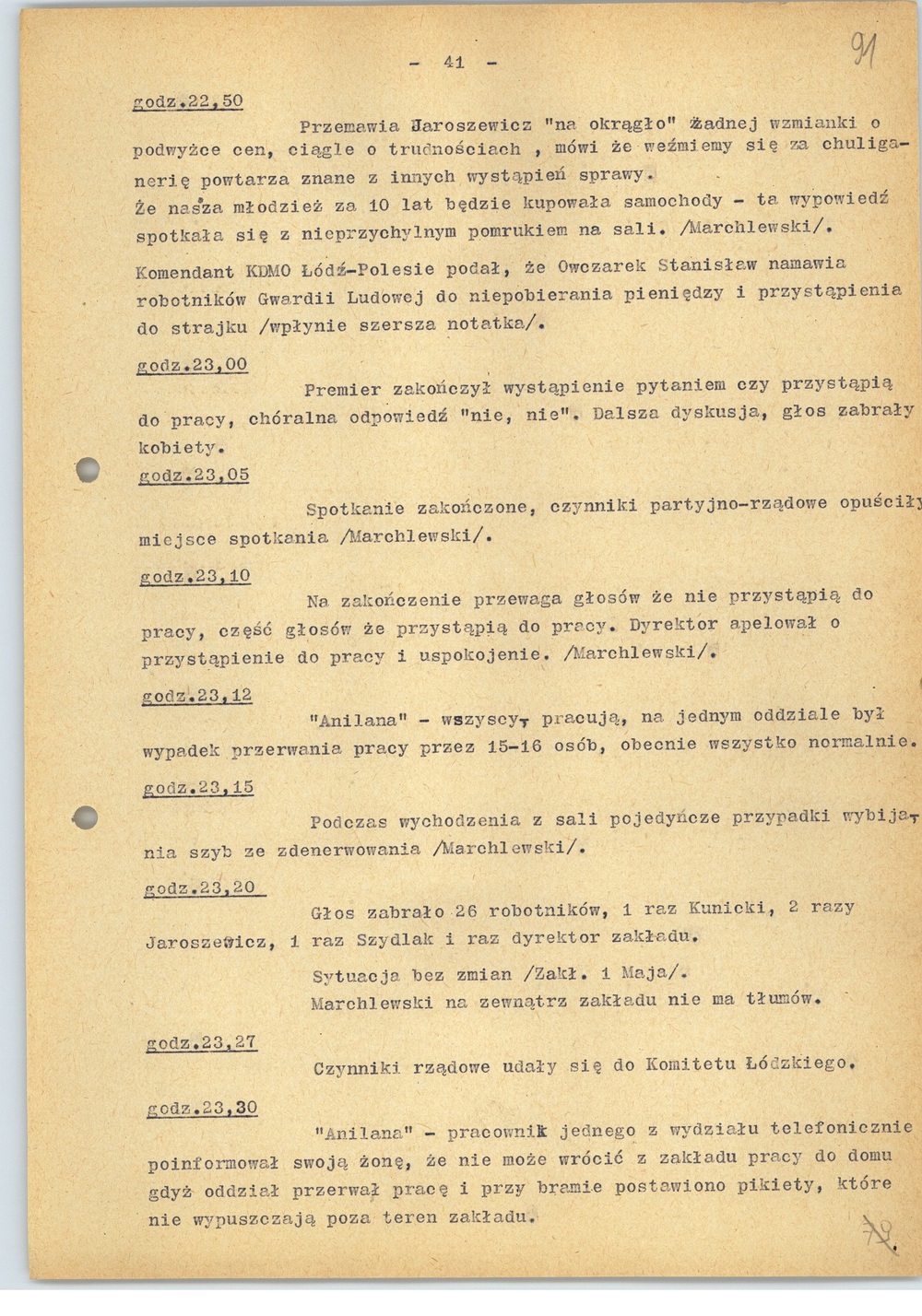 Kronika wydarzeń z terenu Łodzi, luty 1971 r., k.41 (sygn. AIPN Ld pf 10/987, k. 91)