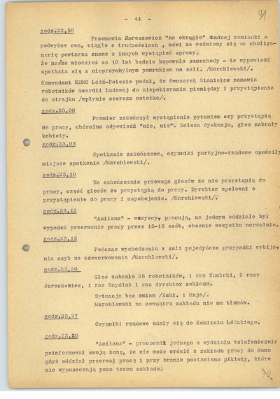 Kronika wydarzeń z terenu Łodzi, luty 1971 r., k.41 (sygn. AIPN Ld pf 10/987, k. 91)