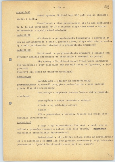 Kronika wydarzeń z terenu Łodzi, luty 1971 r., k. 59 (sygn. AIPN Ld pf 10/987, k. 109)