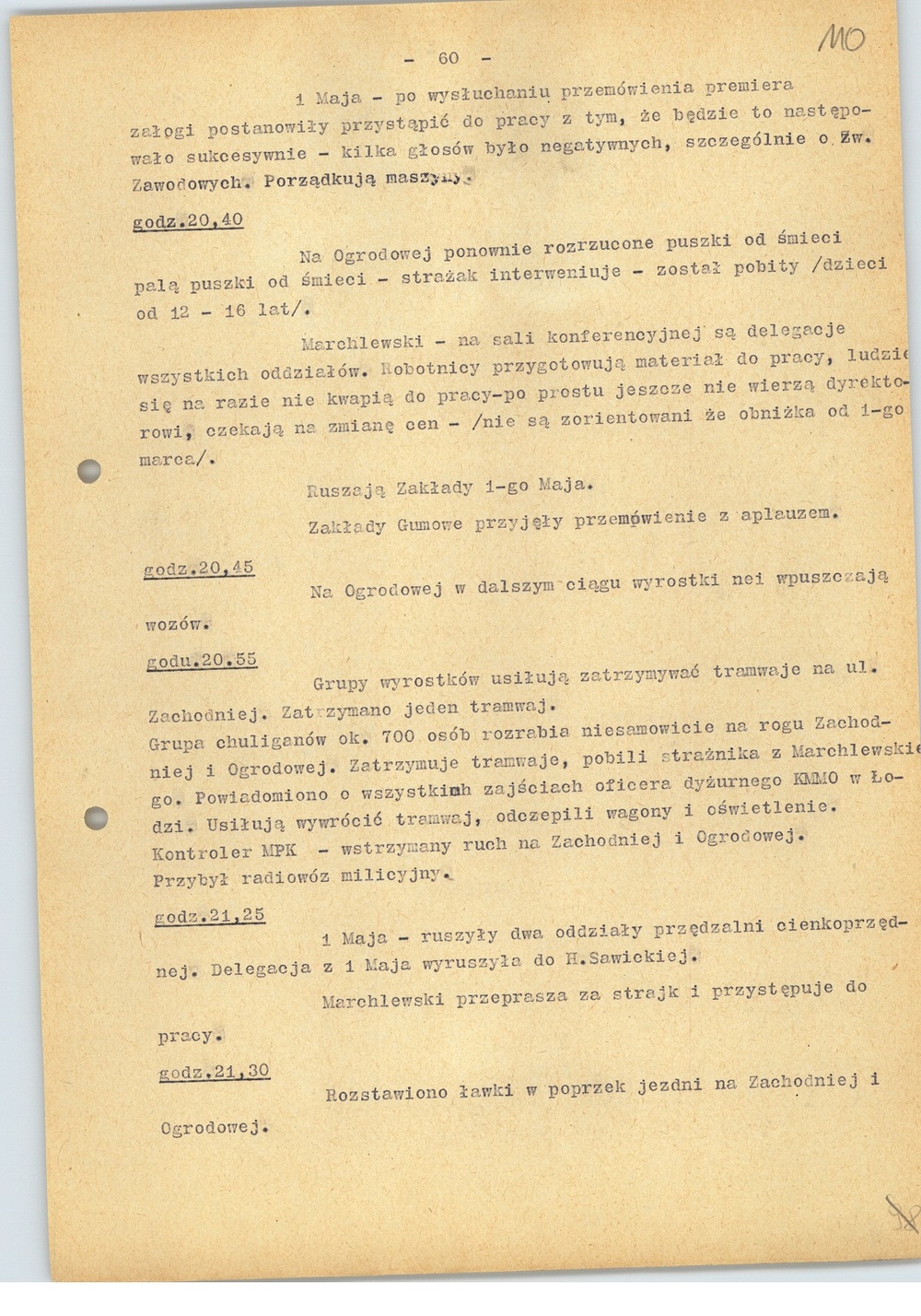 Kronika wydarzeń z terenu Łodzi, luty 1971 r., k. 60 (sygn. AIPN Ld pf 10/987, k. 110)