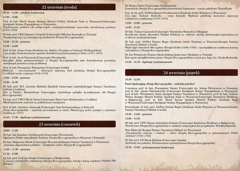 Ogólnopolska konferencja naukowa pt. &amp;quot;Druga Rzeczpospolita - nadzieja pokoleń&amp;quot; 22-24 września 2021 r. Bełchatów