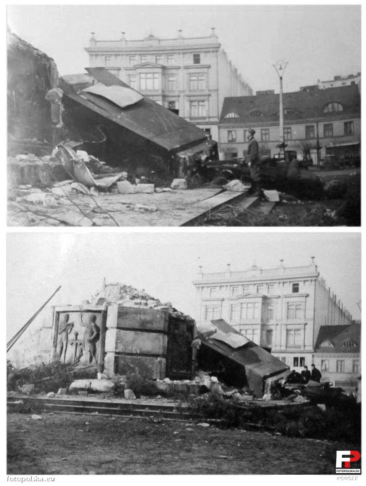 Zburzony pomnik Tadeusza Kościuszki na Placu Wolności w Łodzi, listopad 1939 r., fot. Fotopolska