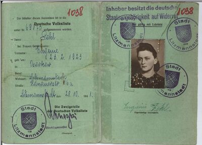 Dokument poświadczający wpisanie Eugenii Pohl na niemiecką listę narodową (volkslista), 28 października 1941 r. (AIPN Łd, 503/106, t. 10, k. 5/1)