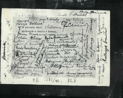 Podpisy więźniów, w prawym górnym rogu – Cyryl Ratajski, 9 maja 1940 r.