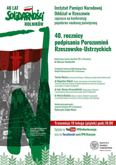 Zaproszenie na konferencją w związku z 40. rocznicą podpisania Porozumień Rzeszowsko- Ustrzyckich