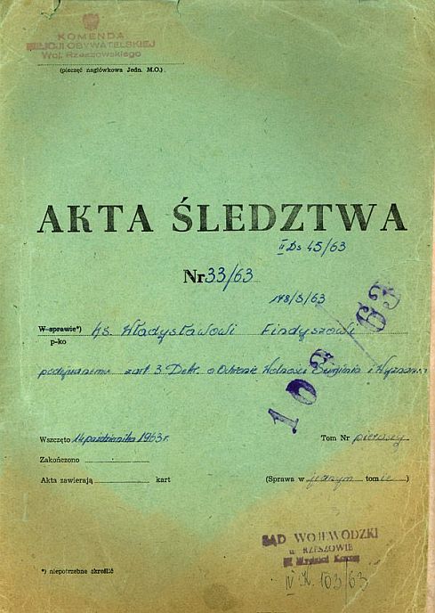 Okładka teczki - akta śledztwa przeciwko ks. Władysławowi Findyszowi IPN-Rz-34/39