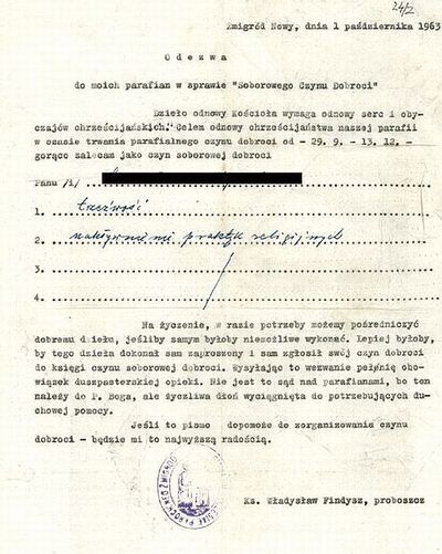 Odezwa ks. Władysława Findysza skierowana do parafian IPN-Rz-34/39, k. 146