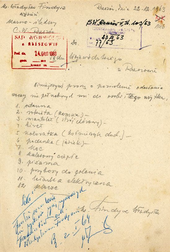 Wyrok Sądu Wojewódzkiego w Rzeszowie skazujący ks. Władysława Findysza na 2,5 roku więzienia IPN-Rz-34/39, k. 122