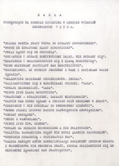 Hasła rozpowszechniane na terenie Szczecina w okresie Wydarzeń Grudniowych 1970 r. (IPN Sz 0012/323 t. 1)