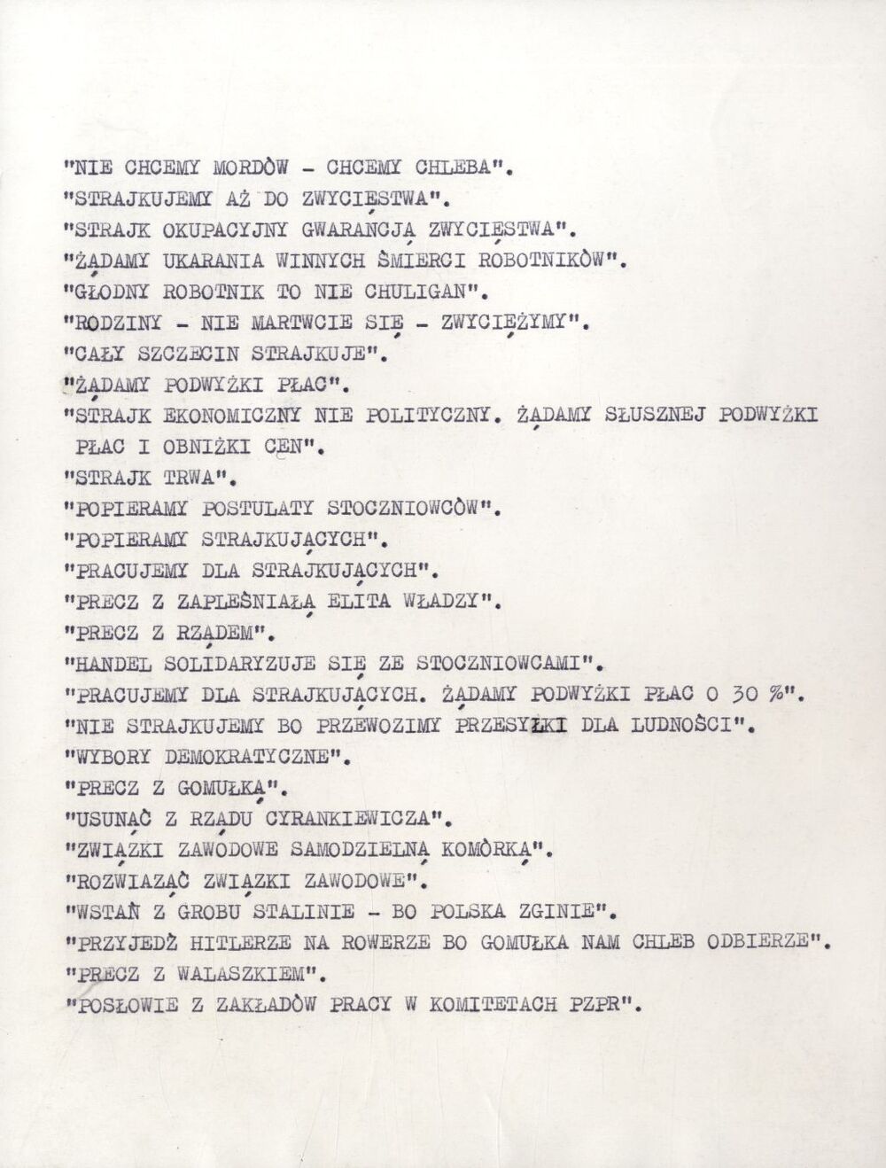 Hasła rozpowszechniane na terenie Szczecina w okresie Wydarzeń Grudniowych 1970 r. (IPN Sz 0012/323 t. 1)