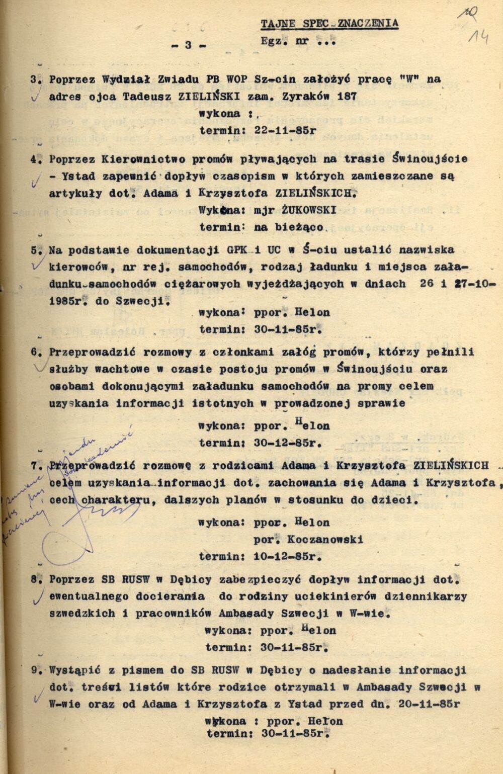 Plan przedsięwzięć operacyjnych do Sprawy Operacyjnego Sprawdzenia kryptonim „TIR”. (IPN Sz 0068/498, k. 14)