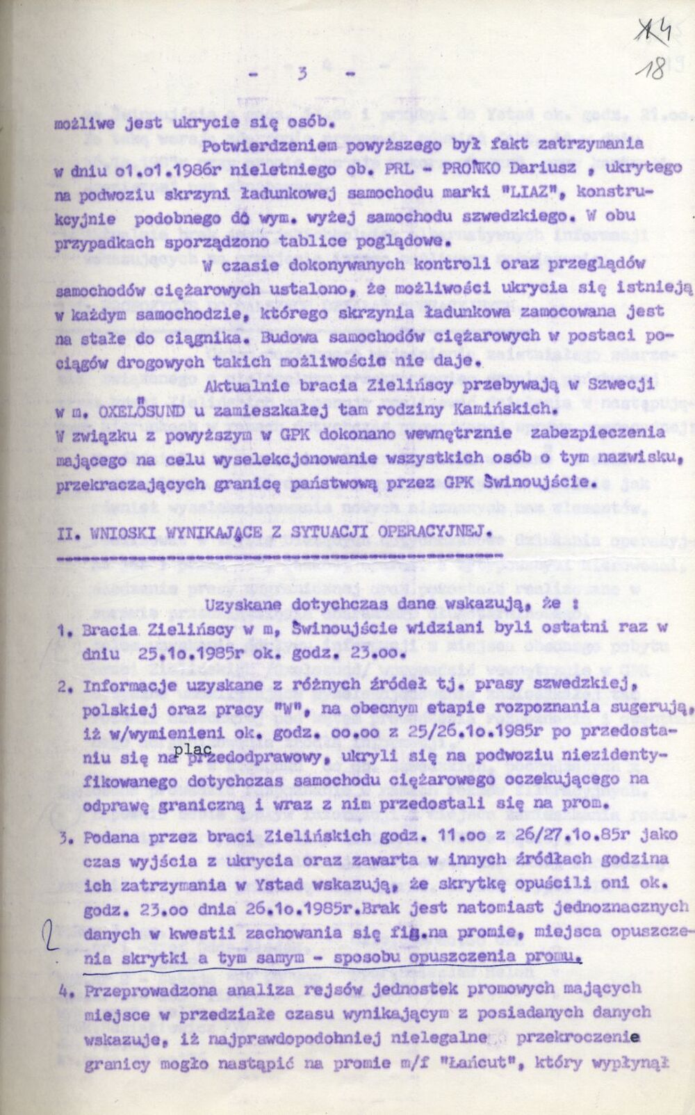 Analiza materiałów w Sprawie Operacyjnego Sprawdzenia kryptonim „TIR”. (IPN Sz 0068/498, k. 18)