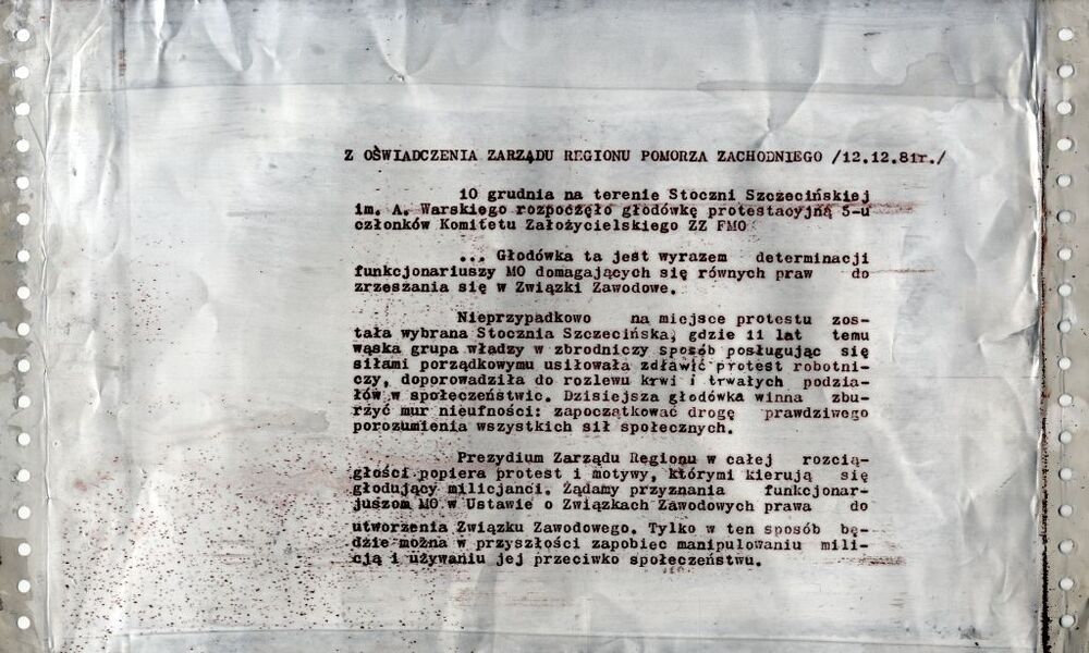 Matryca „Z oświadczenia Zarządu Regionu Pomorza Zachodniego /12.12.81 r./”