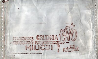 Matryca „W rocznicę Grudnia 1970 – głodówka protestacyjna – Milicji!”