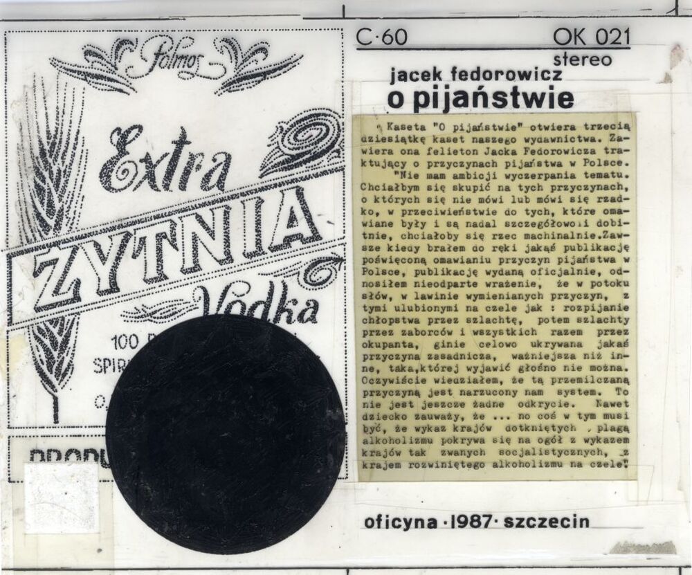 Matryca okładki magnetofonowej rozpowszechnianej przez podziemne Wydawnictwo „Oficyna” – Szczecin