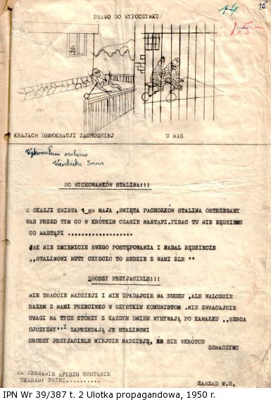 Ulotka propagandowa 1950 r.