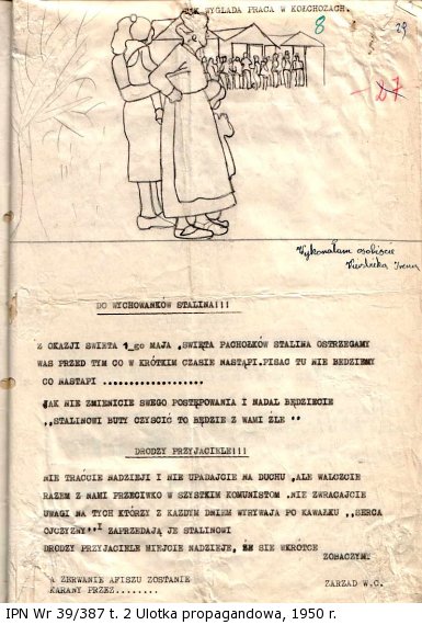 Ulotka propagandowa 1950 r.