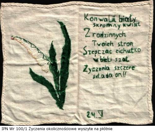 Życzenia okolicznościowe wyszyte na płótnie