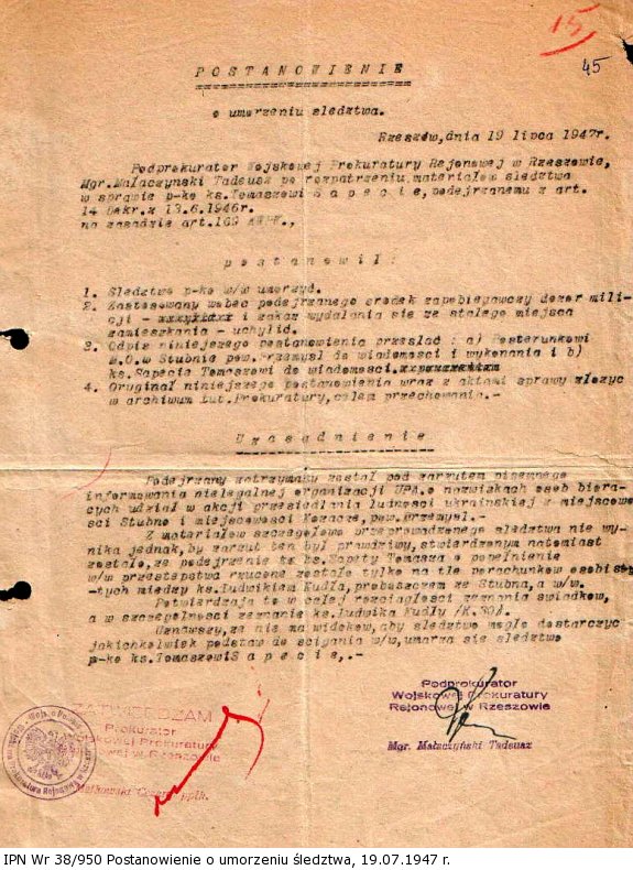 Postanowienie o umorzeniu śledztwa, 19.07.1947 r.